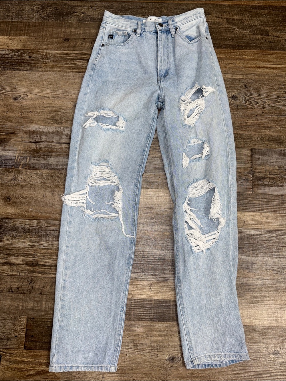 KanCan Distressed Mom Jeans Light Wash High Rise Straight Leg Size 3/25